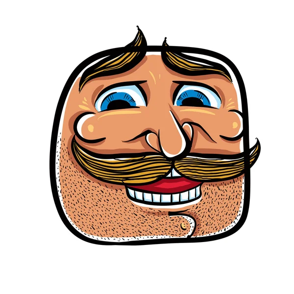 Cara de desenho animado feliz com bigodes, ilustração vetorial . — Vetor de Stock