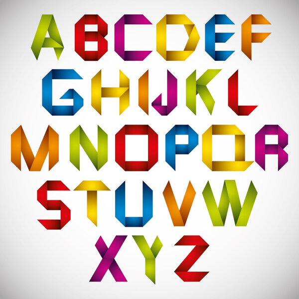 Origami style font with colorful letters.