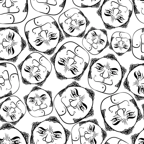 Funny faces seamless background, black and white lines vector ca — Stock Vector