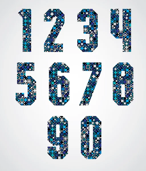 Геометрические числа, украшенные синей пиксельной текстурой . — стоковый вектор