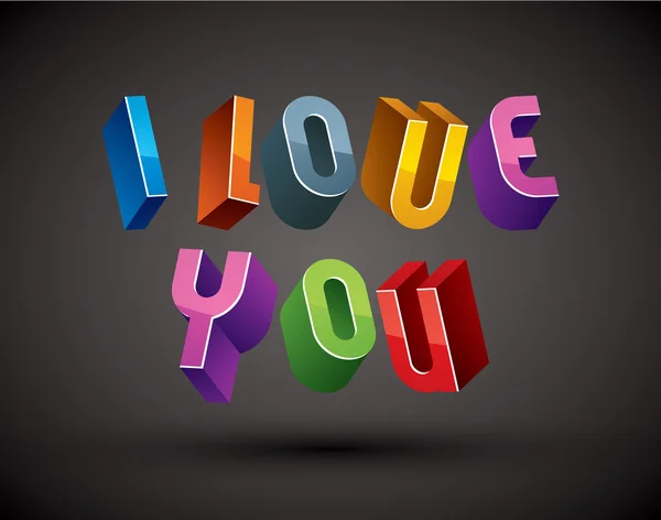 I Love You phrase made with 3d retro style geometric letters. — Stock Vector