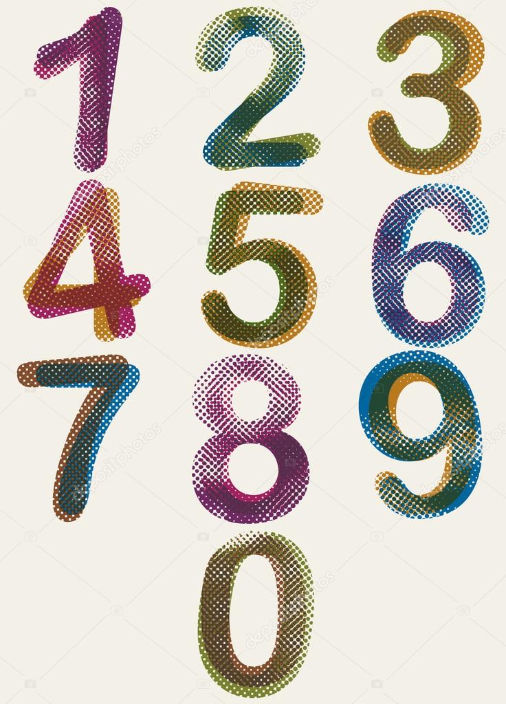 Halftone dots rounded numbers.