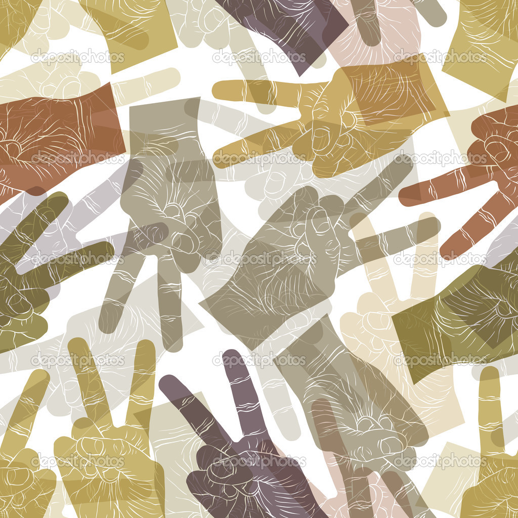 Victory hand signs seamless pattern, vector background for wallp