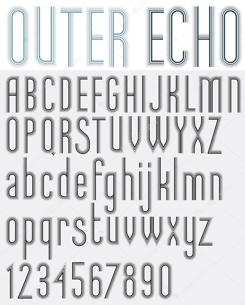 OUTER ECHO retro striped rounded font.