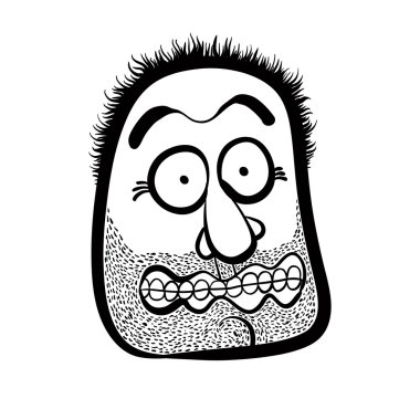 anız, siyah beyaz çizgiler vektör ile şok karikatür yüz 