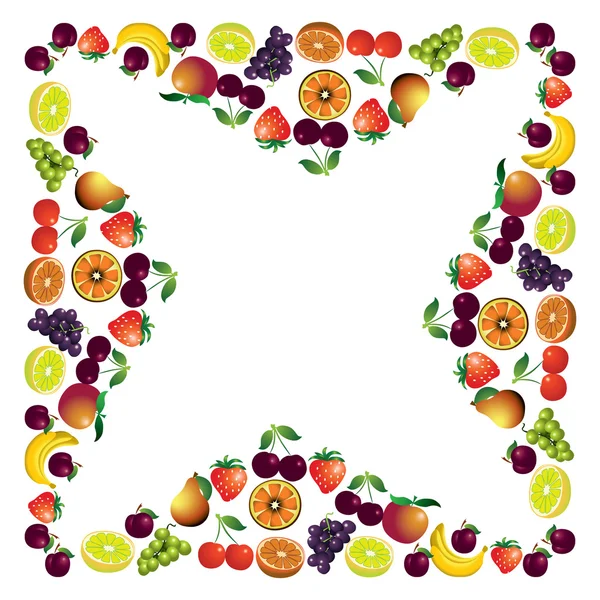 Fruits frame made with different fruits, healthy food theme comp — Stock Vector