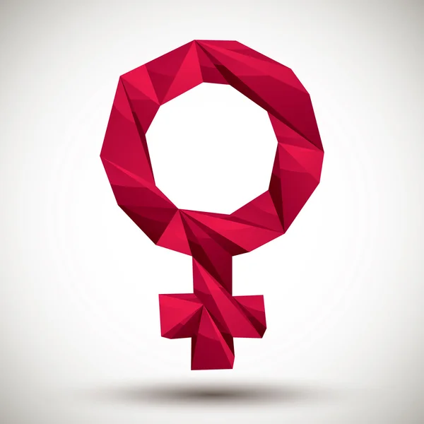 Icona geometrica rossa segno femminile realizzata in stile moderno 3d, ideale per — Vettoriale Stock