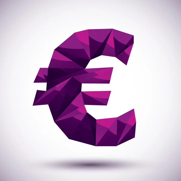 Ícone geométrico violeta do sinal do euro feito no estilo moderno 3d, melhor fo — Vetor de Stock