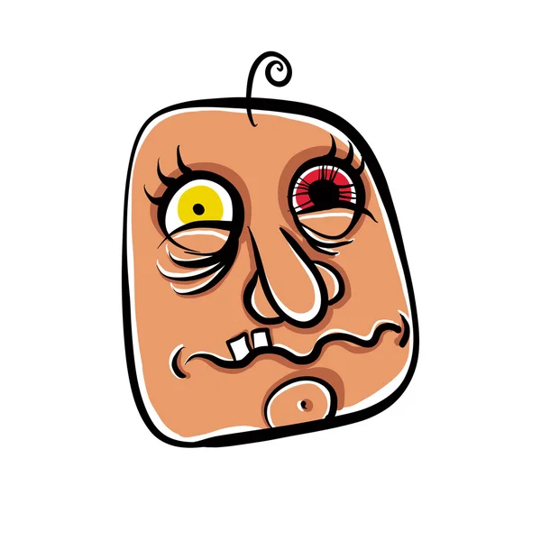 Schräges Cartoon-Gesicht, absolut verrücktes Numskull-Porträt, Vektor krank — Stockvektor