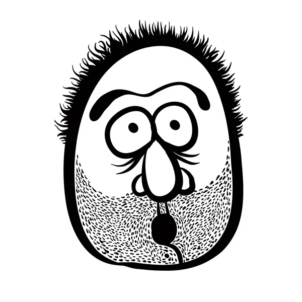 Funny cartoon face with stubble, black and white lines vector il — Stock Vector