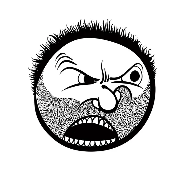 Angry cartoon face with stubble, black and white lines vector il — Stock Vector