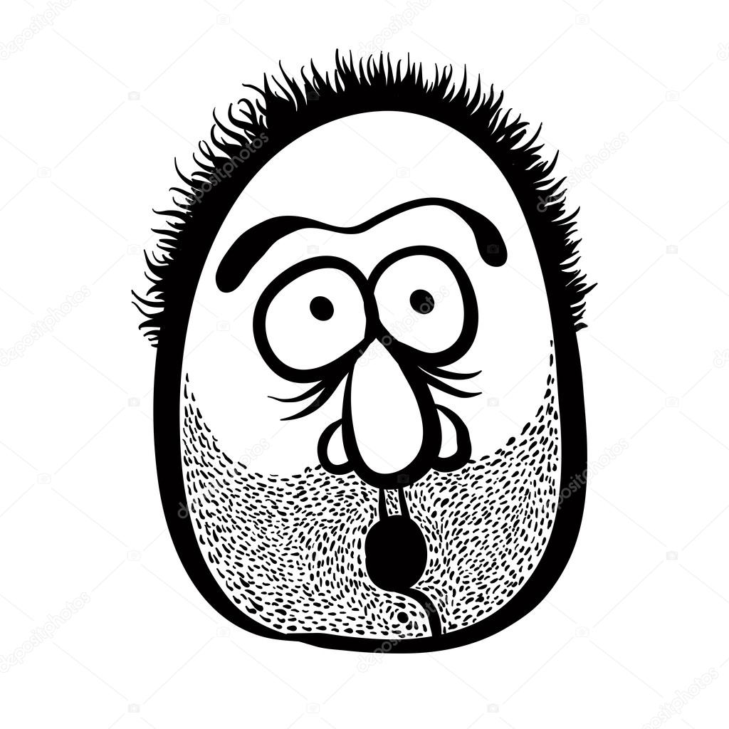 Funny cartoon face with stubble, black and white lines vector il