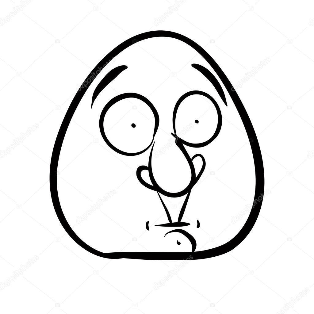 Funny cartoon face, black and white lines vector illustration.