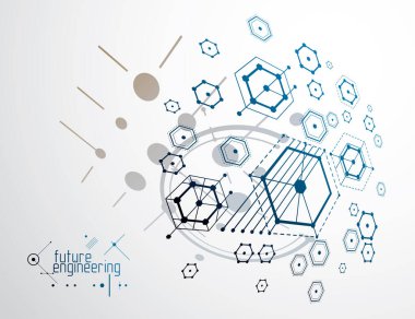 Makine mühendisliği teknolojisi vektörü soyut arkaplan, yenilikçi endüstriyel şemalarla sibernetik soyutlama.