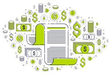 Simge seti, elektronik belge konsepti, veri kaydetme ve koruma, SSS veya anlaşma üyelik sözleşmesi ve kuralları, vektör tasarımı.