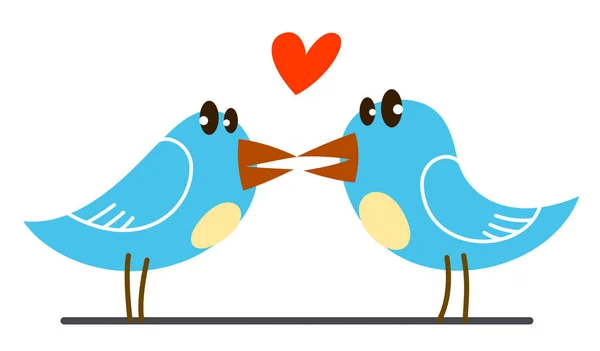 Two Little Cute Birds Lovers Romantic Kissing Funny Cartoon Flat — Stock Vector