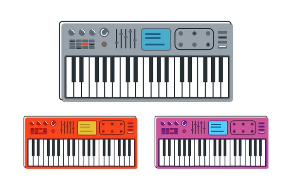 Synthesizer Musical Instrument Vector Flat Illustration Isolated White Background Keyboard — Stock Vector