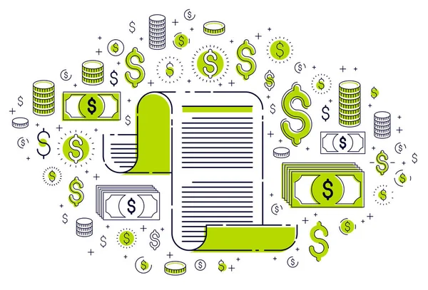 Documento Papel Com Conjunto Ícones Conceito Documentação Eletrônica Economia Proteção — Vetor de Stock