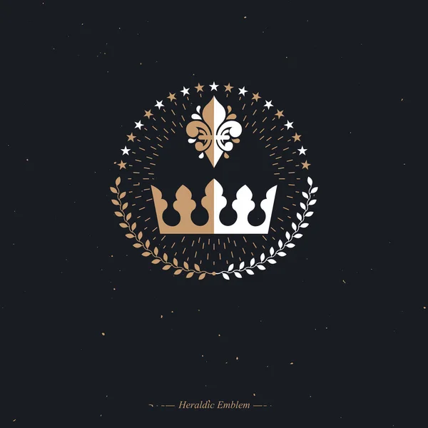Majestic Crown Amblemi Heraldic Coat Arms Dekoratif Logosu Izole Edilmiş — Stok Vektör
