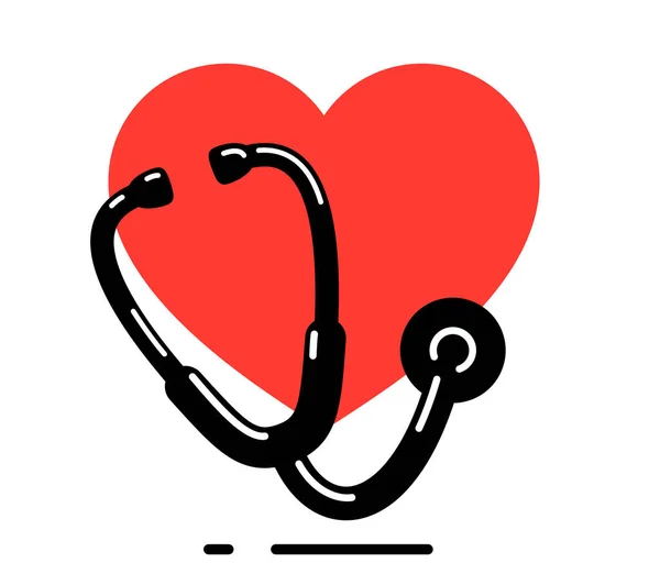 Stetoskop Srdeční Vektor Jednoduché Ikony Izolované Přes Bílé Pozadí Kardiologie — Stockový vektor