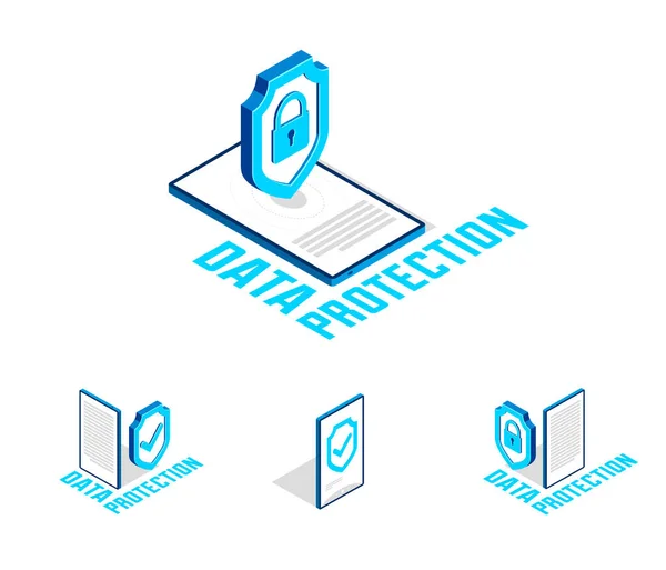 Protection Électronique Des Données Cybersécurité Vecteur Isométrique Illustration Conceptuelle Isolé — Image vectorielle