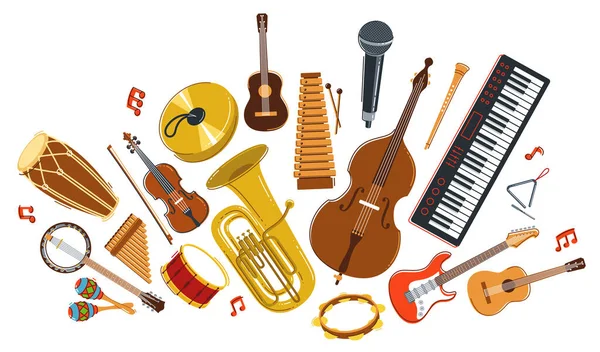 Orchestre Musique Instruments Divers Vecteur Plat Illustration Isolé Sur Fond — Image vectorielle