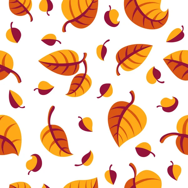 Stylish Cartoon Autumn Leaves Seamless Vector Pattern Endless Wallpaper Textile — Stock Vector