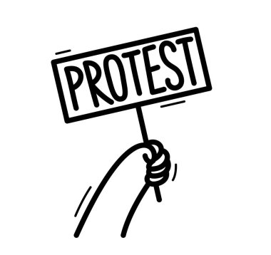 Beyaz, sosyal öfke ve siyasi devrim kavramında izole edilmiş, protestolu vektör düz çizim gösteren pankartla el kaldırıldı.
