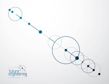 Mekanik şema, daireli vektör mühendisliği çizimi ve mekanizmanın geometrik parçaları. Teknik plan web tasarımında ve duvar kağıdı veya arkaplan olarak kullanılabilir. 