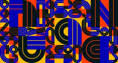 Geometrik elementlere sahip kusursuz desen vektör trend tasarımı, renkli tipografi parçaları kaplama arkaplan, soyut kompozisyon.