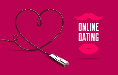 Randevu sitesi reklam afişi ya da pankart vektör konsepti illüstrasyonu tıkaç, internet aşkı, online randevu.