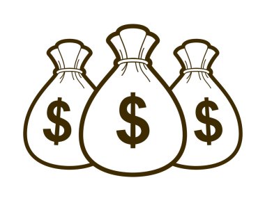 Üç para çantası para çantası vektörü basit illüstrasyon simgesi veya logosu, iş ve finans teması, gelir vergisi gelir vergisi ödülü.