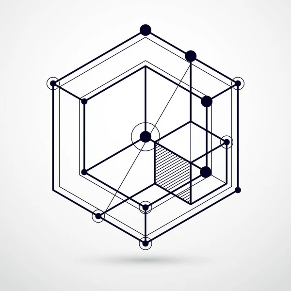 Schema Mecanică Desen Inginerie Vectorială Alb Negru Cuburi Elemente Geometrice — Vector de stoc
