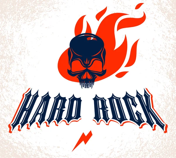 Totenkopf Flammen Hard Rock Musik Vektor Logo Oder Emblem Aggressiver — Stockvektor