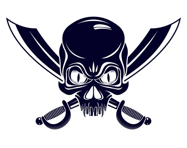 Jolly Roger Dode Hoofd Agressieve Schedel Piraten Vector Embleem Logo — Stockvector