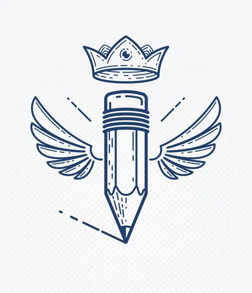 Олівець Крилами Короною Вектор Простий Модний Логотип Або Ікона Дизайнера — стоковий вектор