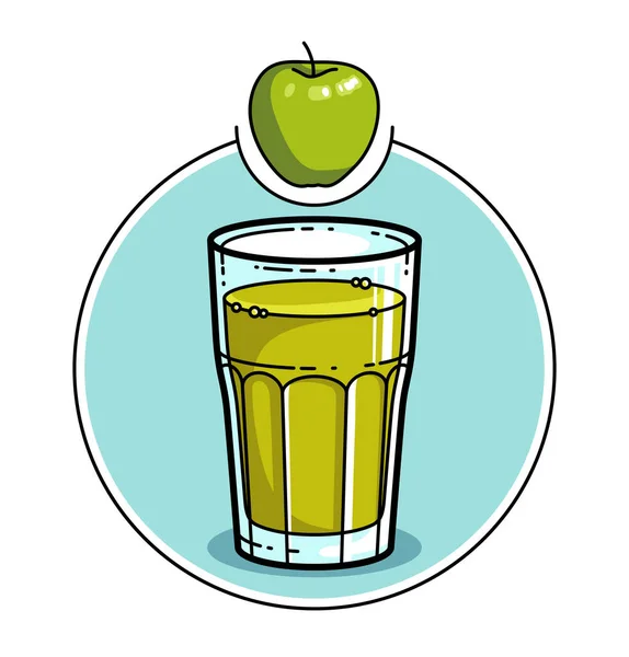 Jus Pomme Vert Dans Verre Isolé Sur Fond Blanc Illustration — Image vectorielle