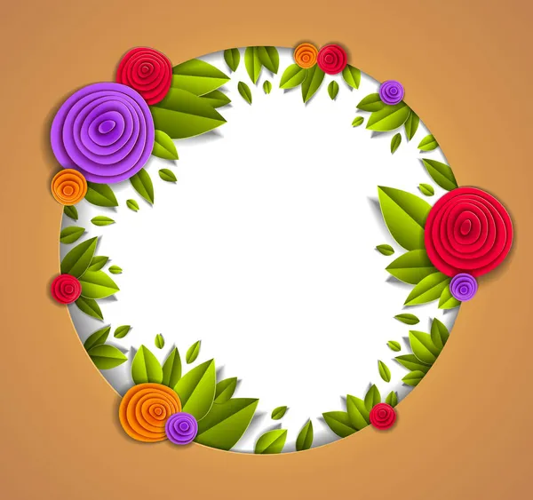 Hintergrund Mit Blumen Und Blättern Papierschnitt Stil Kopierraum Für Text — Stockvektor