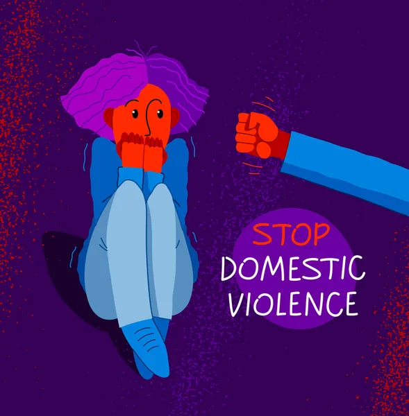 Conceptul Violență Domestică Vector Amenințări Încleștate Pumnul Femeie Speriată Abuz — Vector de stoc