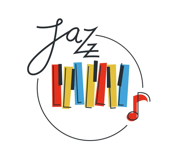 爵士音乐标志或标志矢量平面插图隔离 大钢琴标识用于唱片标签或录音室或乐队 — 图库矢量图片