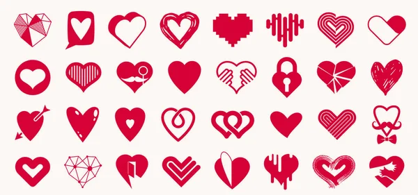 Collection Hearts Vector Logos Icons Set Heart Shapes Different Styles — Stock Vector