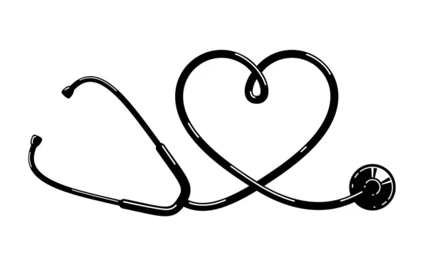 Herzförmiger Stethoskop Vektor Einfaches Symbol Isoliert Über Weißem Hintergrund Illustration — Stockvektor