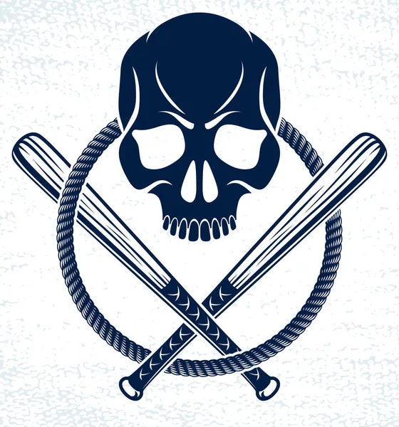 Gang Brutale Emblema Criminale Logo Con Aggressivo Cranio Baseball Pipistrelli — Vettoriale Stock