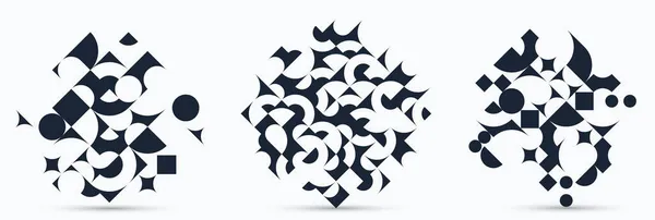 几何设计集矢量图案构图 黑白70年代复古风格模板艺术于一体 独立于白色 创意典雅的背景之上 — 图库矢量图片