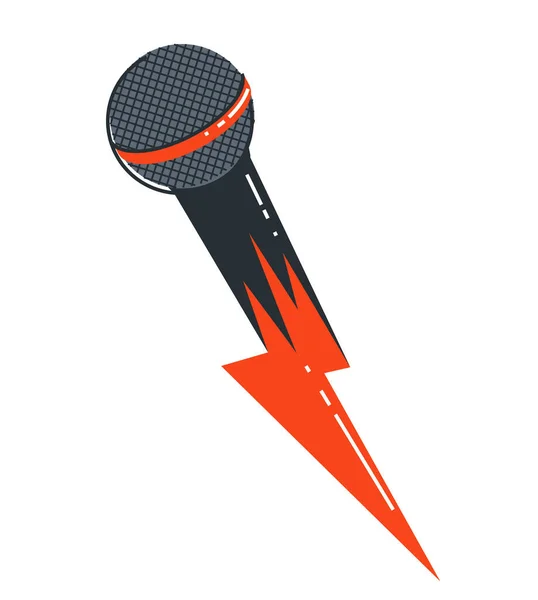 Emblema Microfono Isolato Sfondo Bianco Vettore Piatto Stile Lineare Illustrazione — Vettoriale Stock