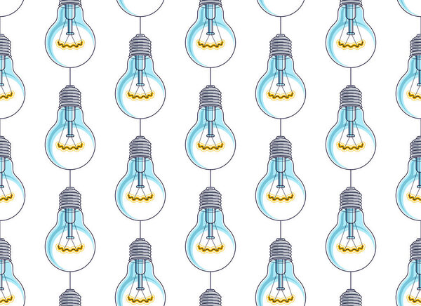 Light bulbs seamless background, creative ideas concept, website for creators or designers, vector wallpaper or web site background.