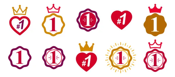 Primo Posto Set Premi Badge Vettoriale Grafica Geometrica Semplice Emblemi — Vettoriale Stock