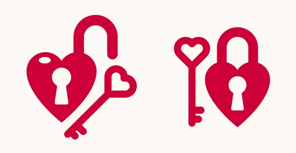 Corazón Forma Candado Vector Logotipo Icono Bloqueo Llave Mano Tema — Archivo Imágenes Vectoriales