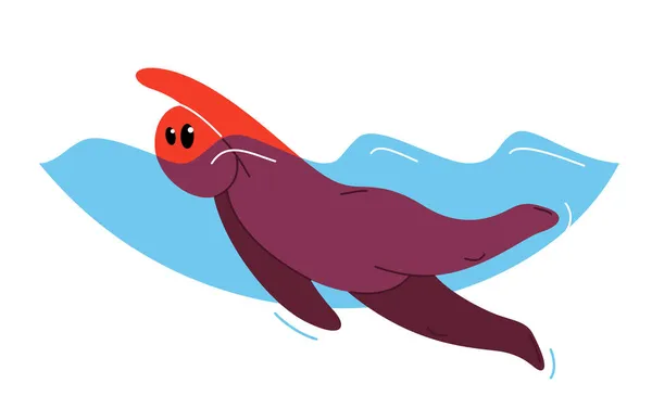Lustige Karikatur Mann Schwimmen Einem Wasservektor Flachen Stil Illustration Isoliert — Stockvektor