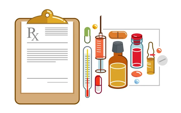Prescripción Concepto Medicina Diferentes Drogas Medicamentos Vector Ilustración Estilo Plano — Vector de stock